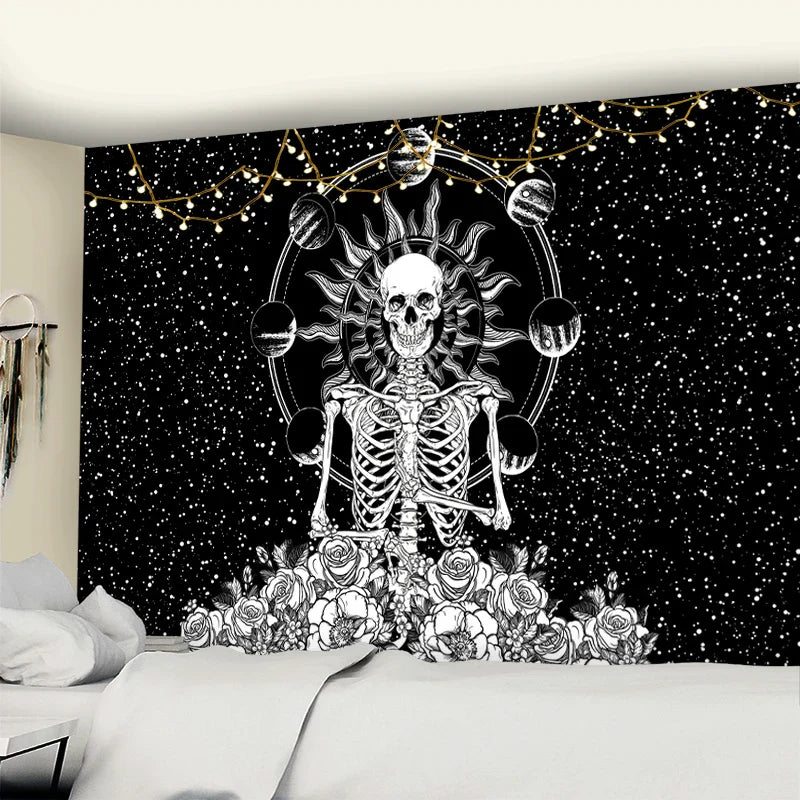 Decobites Wall Tapestry Hanging Decor Witchcraft Hippie Astrology Sun Moon Skull