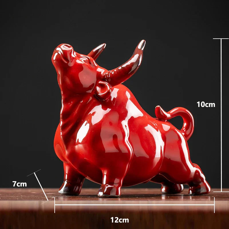 DecorBites™ Bull Figurines: Porcelain Animal Statue for Home Office Decor