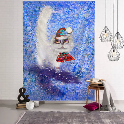 Decobites Christmas Kitten Snowman Tapestry Wall Hanging - Anime Cute Illustration Home Decor