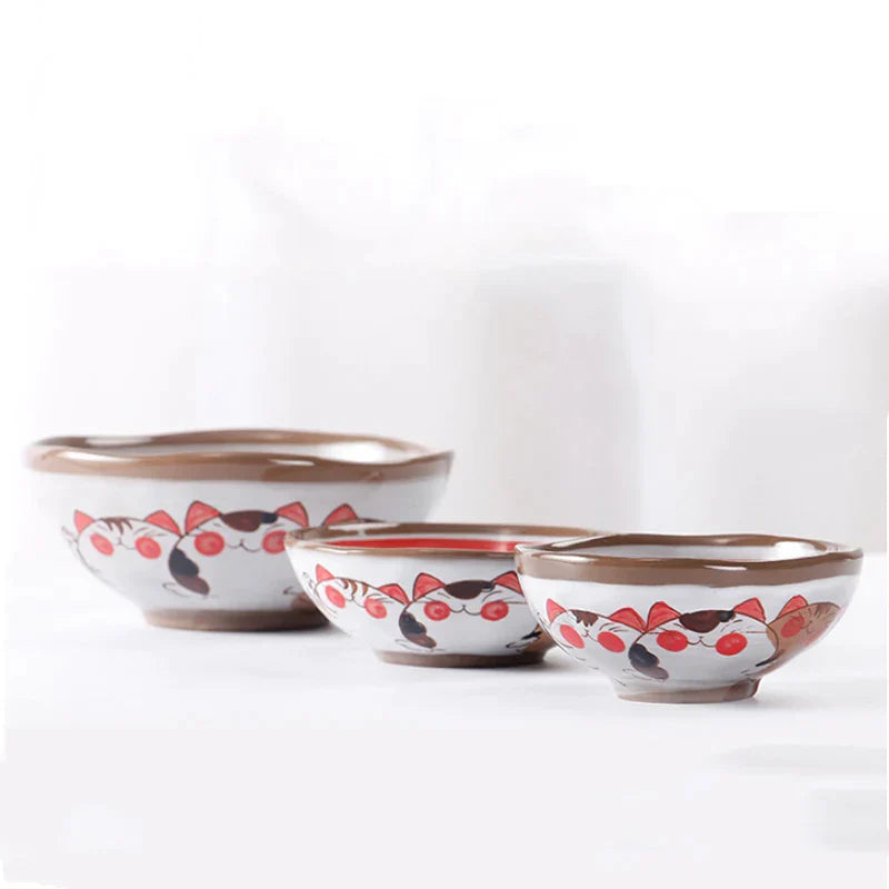 DecorBites™ Japanese Style Handmade Fortune Cat Ceramic Bowl - Eco-Friendly Porcelain Bowl