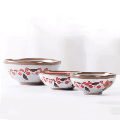 DecorBites™ Japanese Style Handmade Fortune Cat Ceramic Bowl - Eco-Friendly Porcelain Bowl