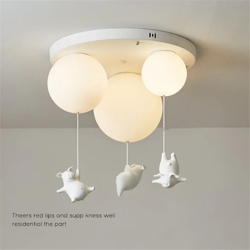DecorBites™ Flying Pig Resin LED Ceiling Light Kids Bedroom Lamp Deco Fixtures