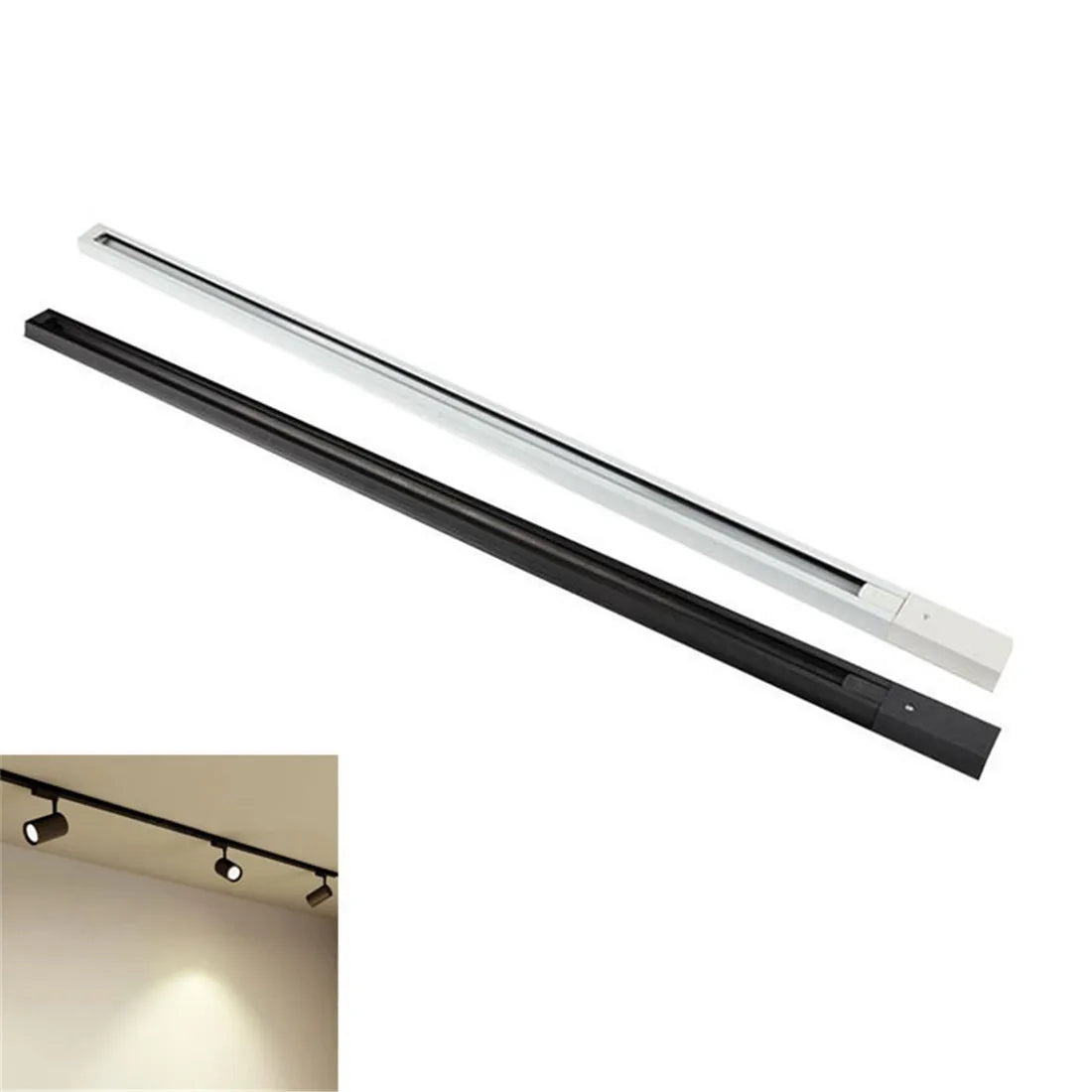 DecorBites™ 100cm Black White Track for Track Lights Aluminum Rail Part