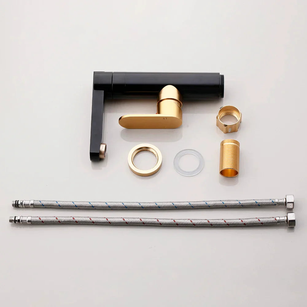 صنبور حمام DecorBites™ باللون الأسود الذهبي: صنبور خلاط حوض فاخر - نحاس وألومنيوم