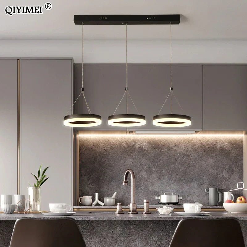 DecorBites™ LED Pendant Lights: Modern Black & White Acrylic Fixture with Remote Control