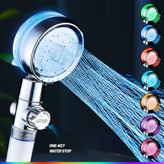 DecorBites™ 7-Color LED Handheld Shower Head with Stop Button and High Pressure Nozzle