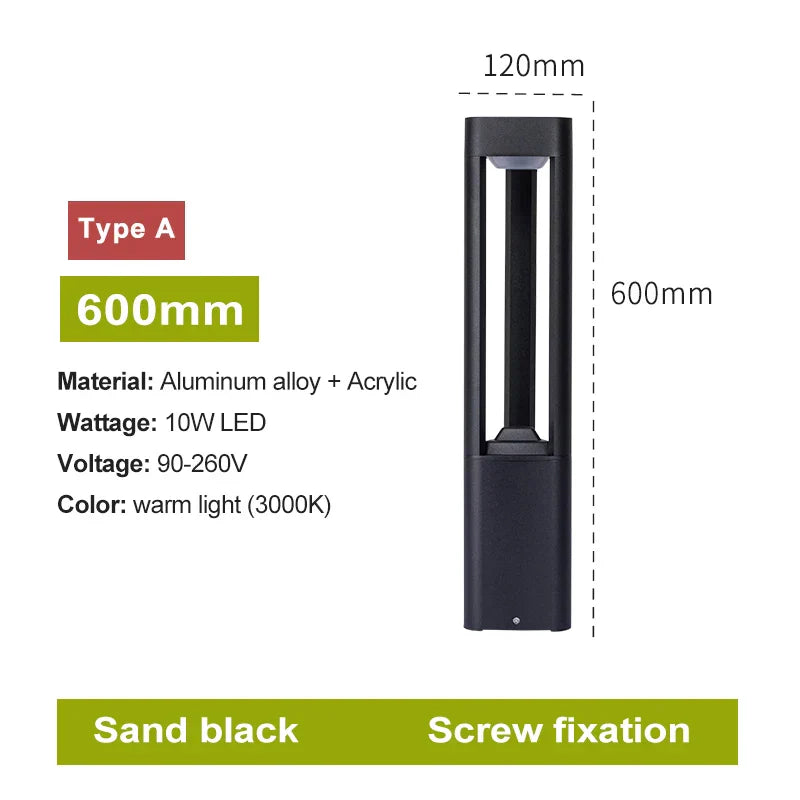 DecorBites™ LED Bollard Lawn Lamp: Stylish Waterproof Outdoor Garden Path Light