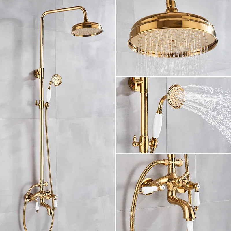 DecorBites™ Gold Shower Faucet Set with 8" Rainfall Shower Head and Hand Shower