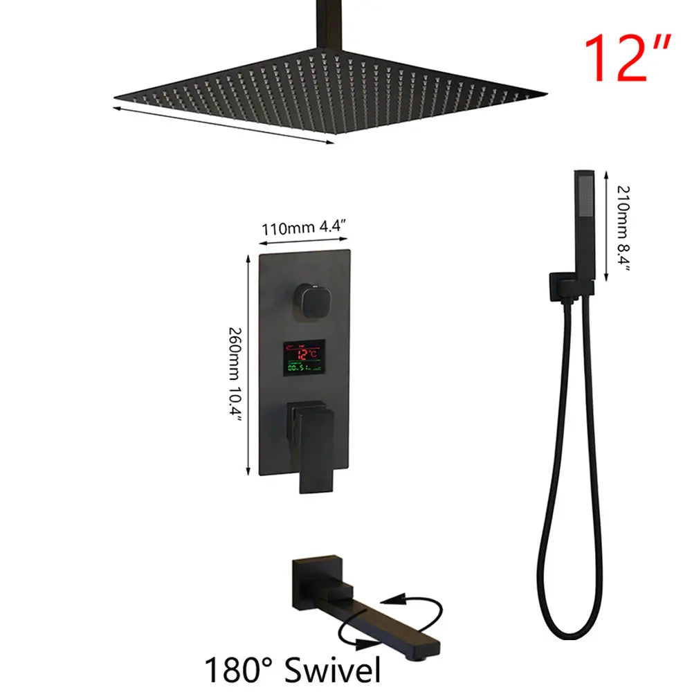 DecorBites™ Black Digital Shower Faucet, Matte Black Finish, Thermostatic Temperature Display