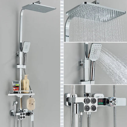 مجموعة صنبور دش رقمية حرارية سوداء من DecorBites™ مع خلاط بيديه رباعي الاتجاهات للحمام