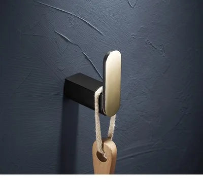 DecorBites™ Gold & Black Bathroom Set - Shelf, Towel Rack, Holder, Brush Holder & More