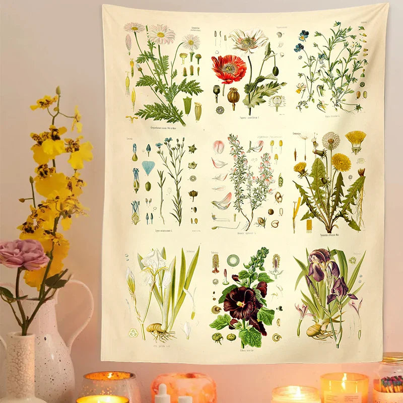 Decobites Wildflower Garden Tapestry Wall Hanging: Vintage Floral Art Tapestries for Colorful Home Decor