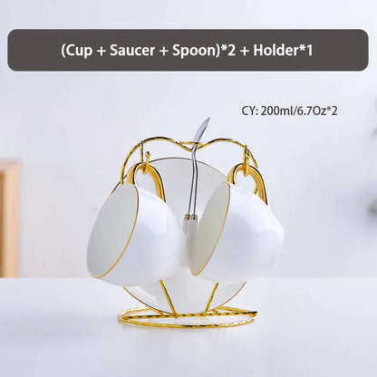 DecorBites™ Elegant Bone China Tea Set | Porcelain Teacup & Teapot Set White Gold