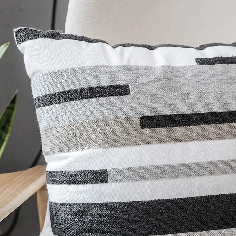 DecorBites™ Grey Embroidered Cotton Pillow Cover 45x45cm for Home Decor and Living Room