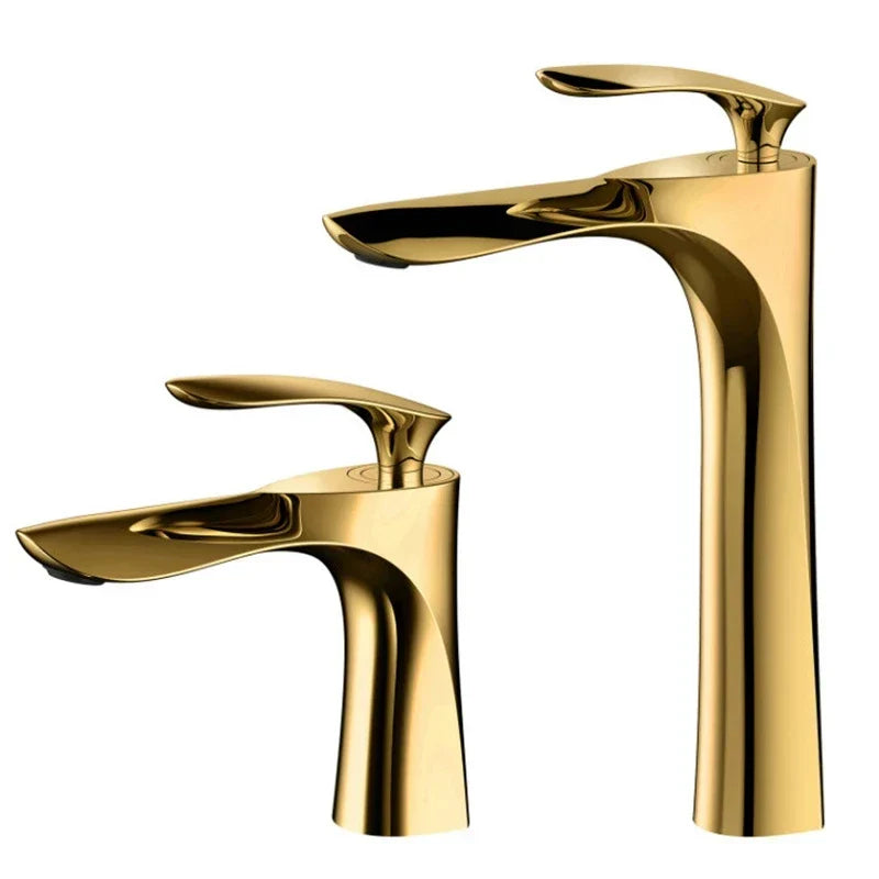 Decorbites™ Grifo de Lavabo Dorado con Asa Única Mezclador de Agua Caliente y Fría Montaje en Cubierta