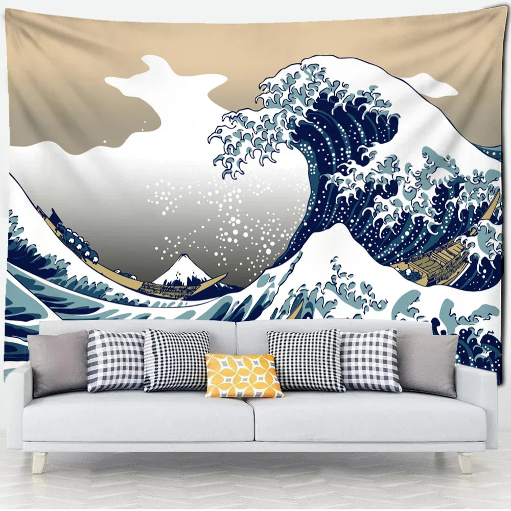 Decobites Kanagawa Wave Bohemian Tapestry Wall Hanging: Aesthetic Room Decor