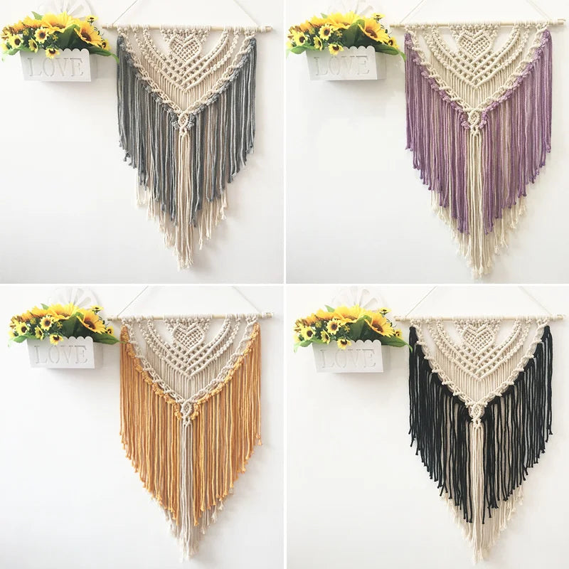 Decobites Colorful Cotton Macrame Wall Hanging Tapestry for Nordic Modern Living Room Decor