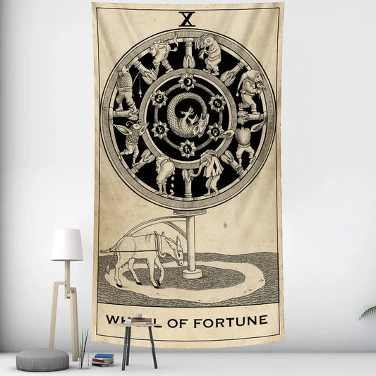 Decobites Black & White Tarot Witchcraft Tapestry | Bohemian Hippie Mandala Wall Decor