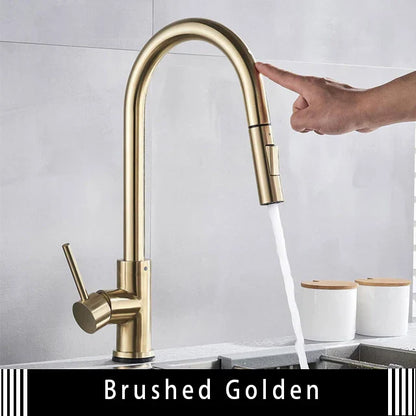 DecorBites™ Brushed Gold Smart Touch Kitchen Faucet Dual Outlet Water Modes