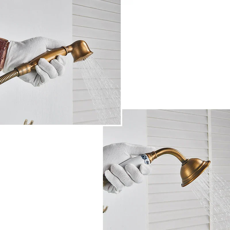 DecorBites™ Brass Floor Mount Tub Sink Faucet Dual Handle Bath Set with Handshower