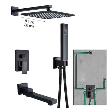 Grifo de ducha DecorBites™ de latón negro con mezclador de 2 vías, teleducha y rociador tipo lluvia