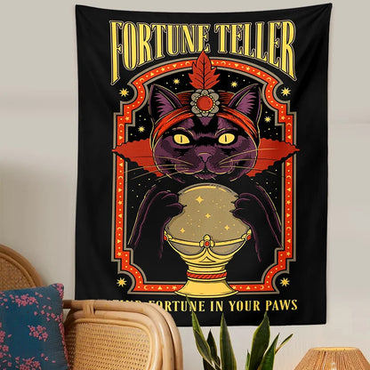 Decobites Tarot Cat Witchcraft Tapestry | Occult Home Wall Decor Mystic Coven Art