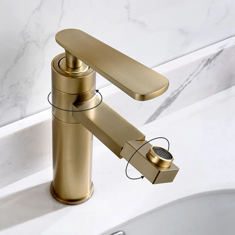 Grifo de Lavabo de Latón Dorado Decorbites™ para Baño de Montaje en Cubierta con Mango Único en Oro Cepillado