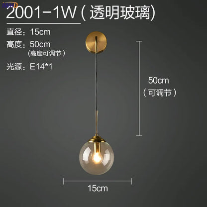 Lámpara de pared LED con bola de cristal DecorBites™ para iluminación nórdica moderna en dormitorios