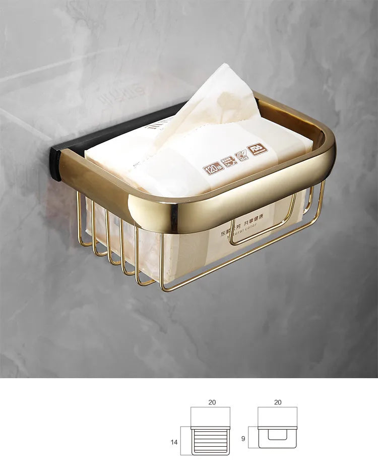 DecorBites™ Gold & Black Bathroom Hardware Set: Shelf, Towel Rack, Paper Holder, Brush Holder