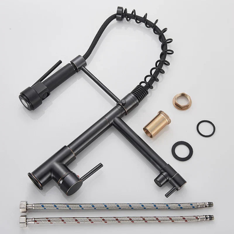 DecorBites™ LED Spring Kitchen Faucet: Dual Swivel Spout, Pull Down, Hot Cold Mixer Tap