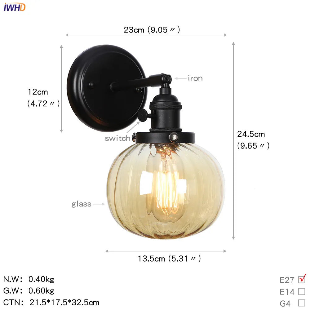 DecorBites™ Glass Ball Wall Light Switch Hallway Bathroom Mirror Stair Black Wall Sconce