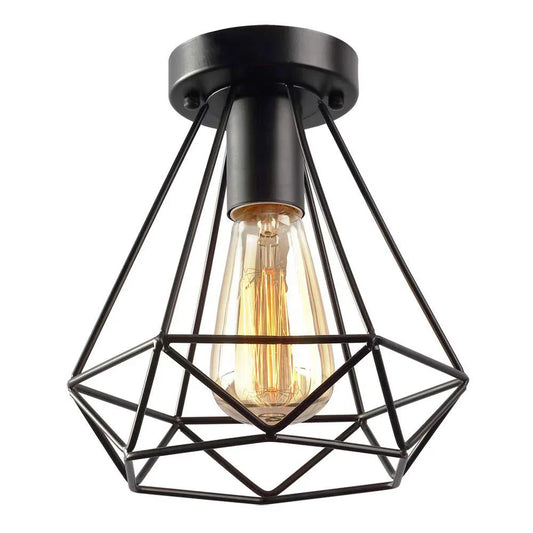 DecorBites™ Industrial Black Iron Cage Ceiling Light Flush Mount