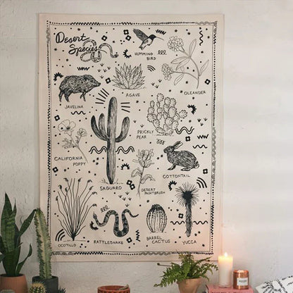 DecorBites™ Desert Species Botanical Floral Wall Hanging Tapestry Diagram Illustration