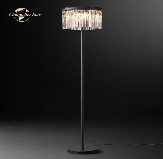 DecorBites™ Industrial Crystal LED Floor Lamp Chrome Black Metal Standing Light