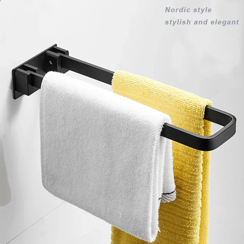 DecorBites™ Black Aluminum Bathroom Towel Rack - Single Layer Wall Mounted Towel Bar