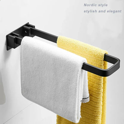 DecorBites™ Black Aluminum Bathroom Towel Rack - Single Layer Wall Mounted Towel Bar