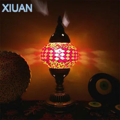 DecorBites™ Colorful Mosaic Table Lamp, Handmade Stained Glass Lampshade