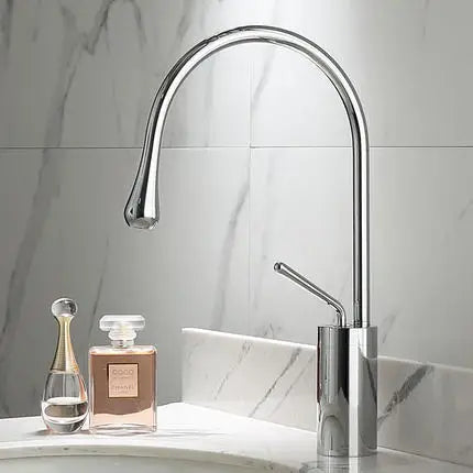 DecorBites™ Gold & Marble Basin Faucet: Single Handle Swivel Sink Water Crane