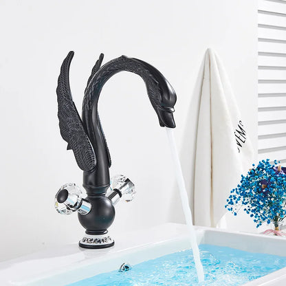 DecorBites™ Gold Swan Basin Faucet: Deck Mounted Bathroom Mixer Tap with Hot and Cold Water