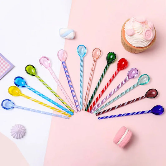 DecorBites™ Colorful Glass Stirring Spoon: Cute Long-handle Stirrer for Coffee & Juice