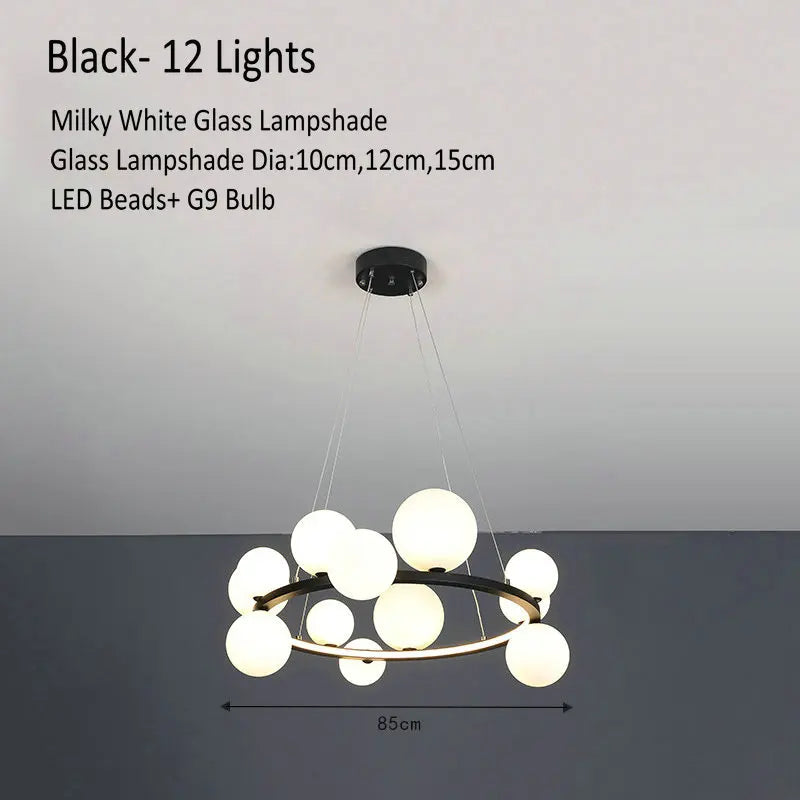 DecorBites™ Glass Chandelier Lamp Kitchen Island Hanging Light Black Gold Silver G9 LED