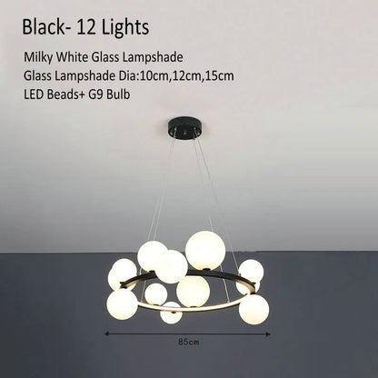 DecorBites™ Glass Chandelier Lamp Kitchen Island Hanging Light Black Gold Silver G9 LED