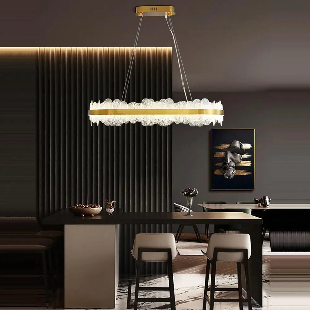Gold LED Dining Chandelier Frosted Glass 80cm