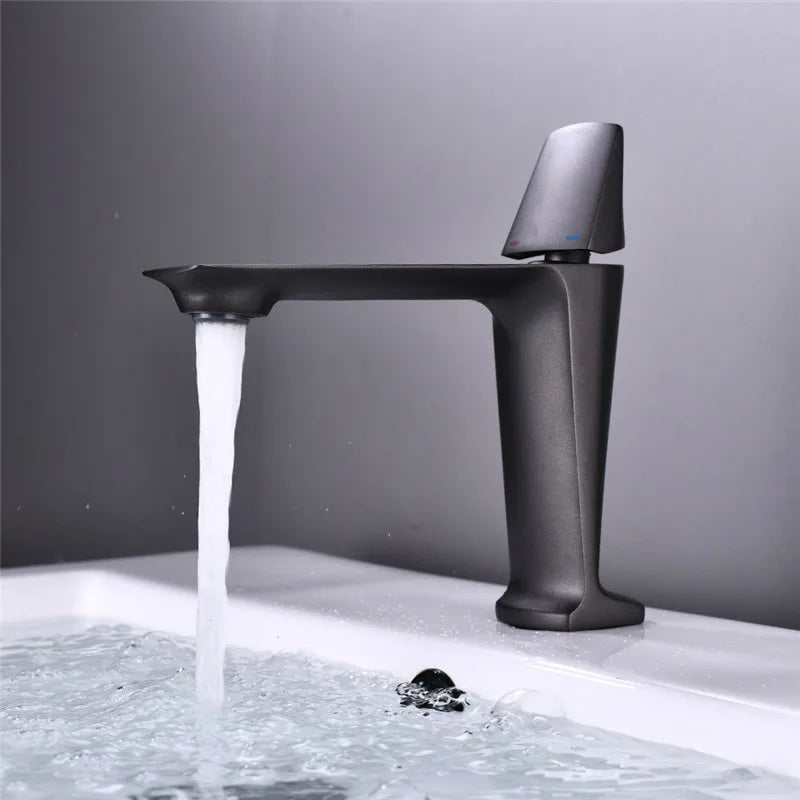 DecorBites™ Black Brass Bathroom Sink Faucet Hot Cold Mixer Deck Mounted Water Tap