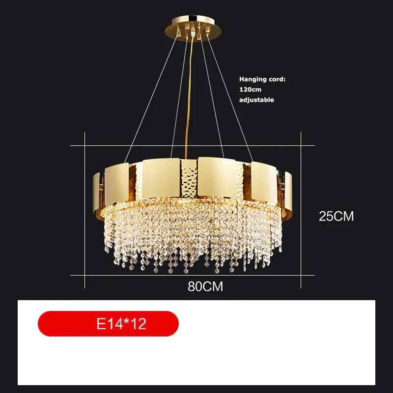Decorbites™ Lámpara colgante de acero inoxidable Golden Crystal para vestíbulo elegante
