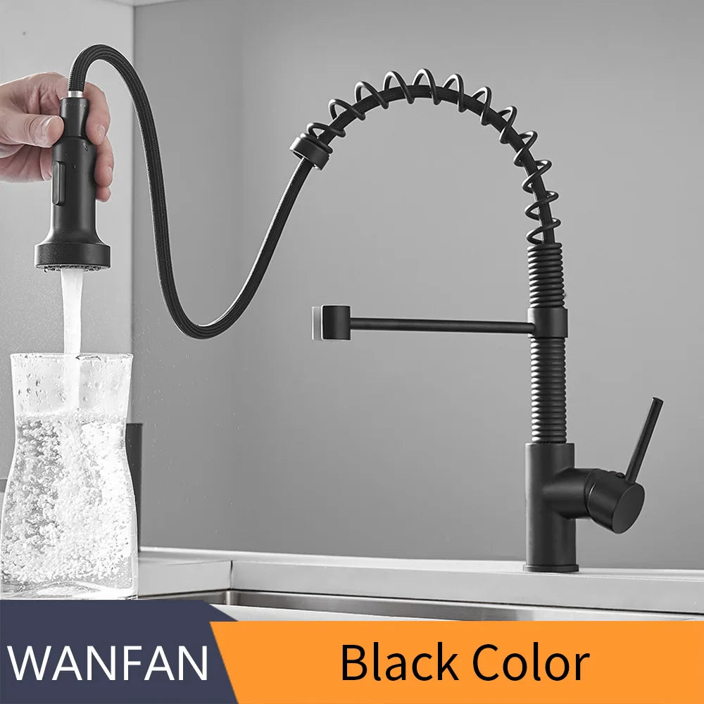 DecorBites™ Brush Brass Kitchen Faucet Single Lever Pull Out Spring Spout Mixer Tap