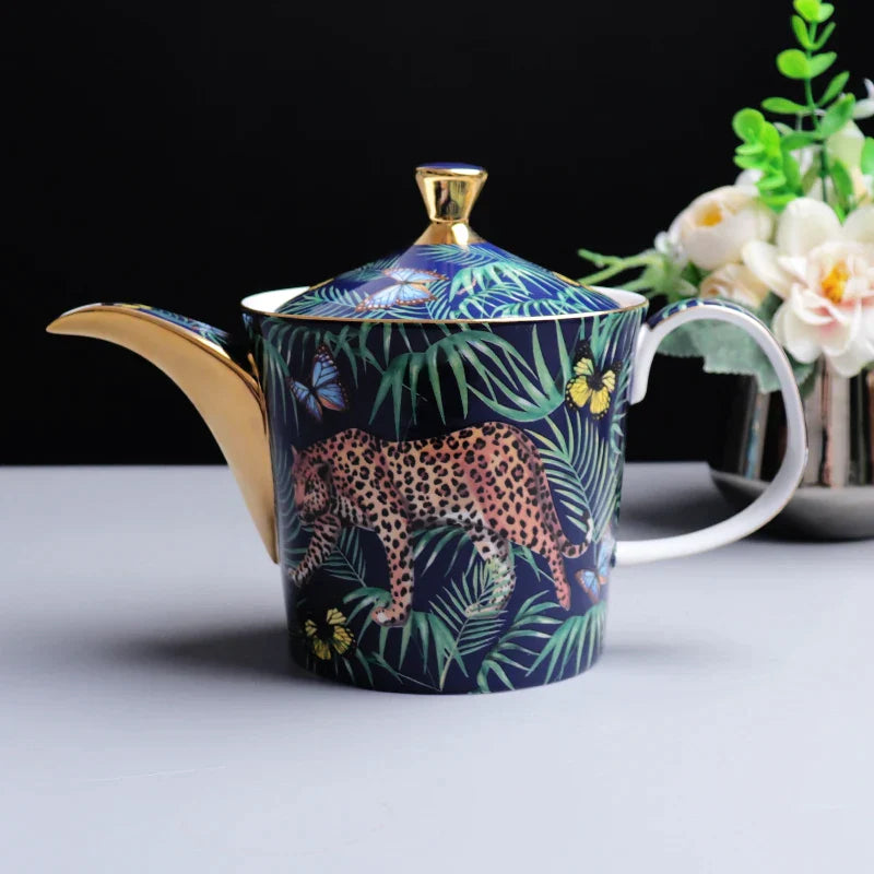Juego de tazas de café de porcelana fina DecorBites™ con diseño de animales de la selva, ideal para amantes del té y para la oficina.