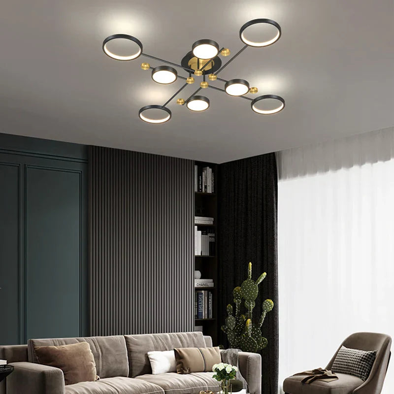 DecorBites™ Gold Frame LED Chandelier: Modern Lighting for Living Room, Bedroom - Indoor Fixture & Lustres