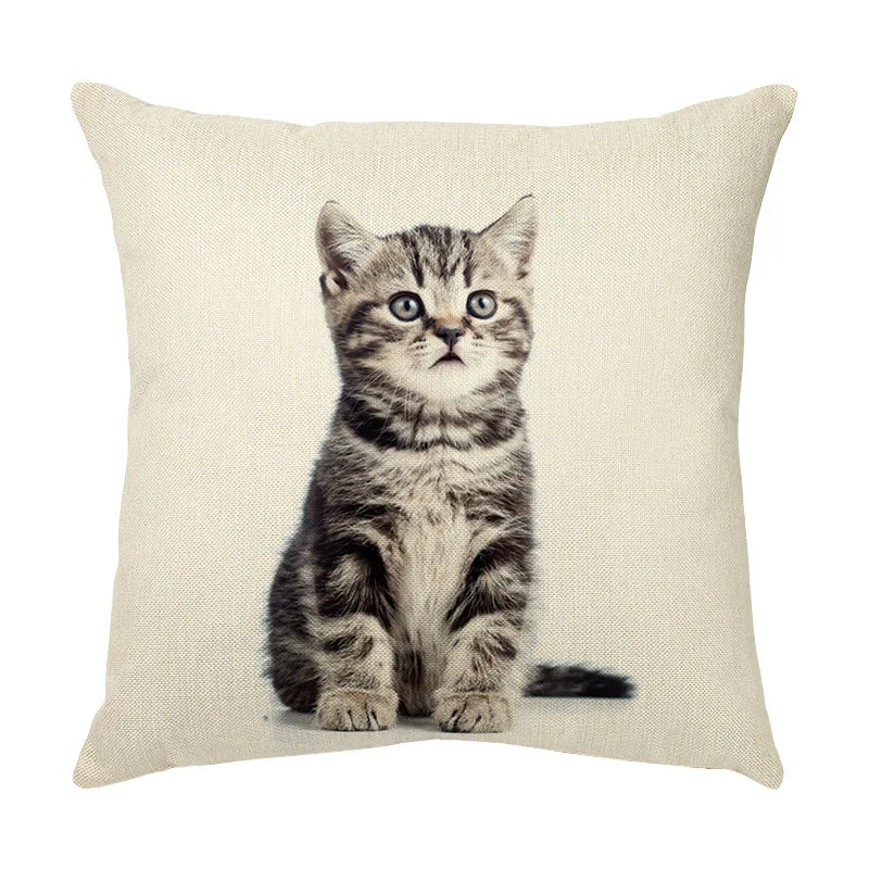 DecorBites™ Cute Cat Face Decorative Cushion Cover Soft Linen Pillow for Home Sofa