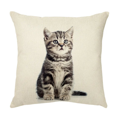 DecorBites™ Cute Cat Face Decorative Cushion Cover Soft Linen Pillow for Home Sofa